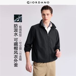 GIORDANO Men Jackets Hidden Hood Stand Collar Jackets Mesh Lining Drawsring Hem Fashionable Casual Jackets 13076827