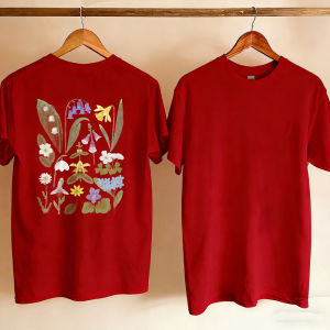 [Local Stock] HBESTY  Vintage Botanical Print Crew Neck Short Sleeve T Shirt Floral Pattern Casual Top Funny Outdoors High Quality Cotton Short-sleev