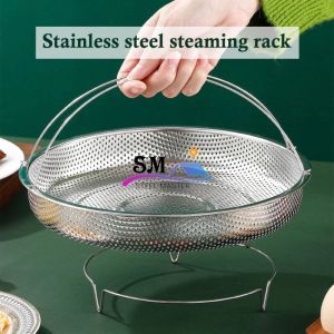 Multifunctional Stainless Steel Basket Steamer with Handle Household Draining Basket Fine Mesh Steam Grid Steamer Rack