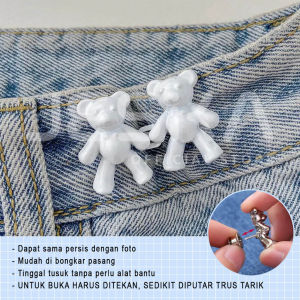Kancing pengait celana serbaguna bahan jeans jins kulot kekinian pengecil pinggang longgar kebesaran kendodoran pengait kait pin jarum tusuk lepas pasang karakter bear beruang lucu aesthetic