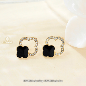 Bông tai nữ chuôi bạc 925 Eleanor Accessories khuyên tai đính đá hình cỏ bốn lá phụ kiện trang sức 6034