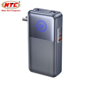 Pin sạc dự phòng REMAX CP-17 20000mAh TypeC PD In/Out 65W USB-A 22.5W Kèm cáp rút TypeC Chân cắm AC chuẩn US (Xám) - Nhất Tín Authorised Store