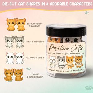 Cute Cat Self Care Affirmation Cards 60Pcs Positive Quote Gift Jar Stress Relief Mental Health Mother Father Day Greeting Card Gift