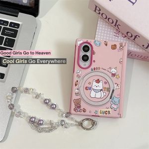 Fashion Cute puppy Cartoon Magnetic Phone Case for Samsung Galaxy Z Fold 8 Ultra zfold 8 7 6 5 Cover For Magsafe Stand Chain