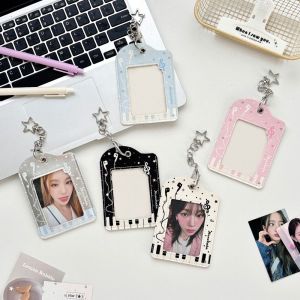 DISTILLATIONSTORE82RE9 Musical Note Piano Kpop Photocard Holder With Keychain 3-inch Card Case PU Idol Photos Protective Cover