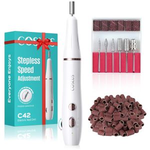 COSLUS C42 Cordless Nail Drill File with Stepless Precise Speed Control Professional for Acrylic Gel Dip Powder Polish Rechargeable Portable Mani Pedi for Home Salon Easy to Use Pink