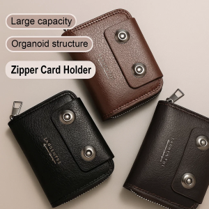 Mens Large Capacity Wallet Genuine Leather Multiple Slots Card Holder Zipper Wallet Portable Anti-Theft