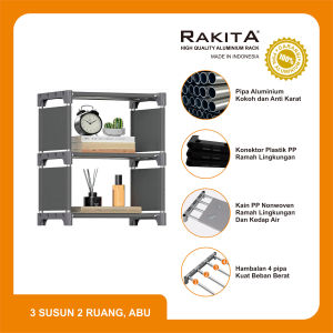 Rak Buku 6 Susun Pipa Aluminium Multifungsi / Tempat Multiguna Organizer 6 Tingkat Portable 5 Ruang RAKITA