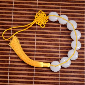 2.5CM 已开光 招财 天然玉石八白玉串吊坠平安扣居家客厅八白玉扣中国结礼物 Natural Jade Eight White Jade String Pendant Safe Buckle Home Living Room Eight White Jade Buckle Chinese Knot Gift