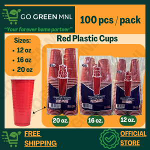 GOGREENMNL. Red Plastic Cup 100pcs / pack - 12 oz. 16 oz. 20 oz. Party Festive Festival Fiesta Birthday