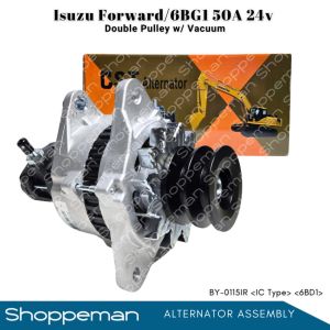 Isuzu Forward/6BG1 Alternator Assembly 50A 24v IC Type 6BD1 Double Pulley with Vacuum BY-0115IR CST