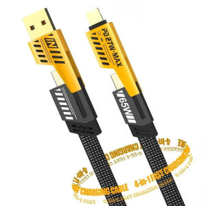 Kabel Charger Data Cable 4 in 1 Multi Fungsi To All Charger / Batok Casan 27WATT - 180WATT USB A - PD Type C - Tipe C to C - iPhone / Support Fast Charging  Jack Colokan Besi - Bahan Kabel Kain Nylon Quick Charge Turbo Charging