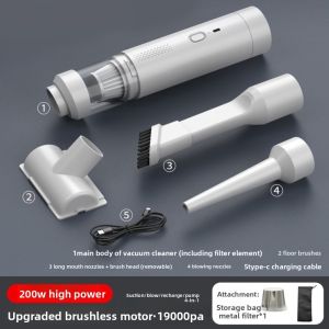 VERMILL 19000Pa Suction Cordless Car Vacuum Cleaner 2000mAh Strong Suction Clean Machine Handheld Multifunctional Air Dust Collector Household