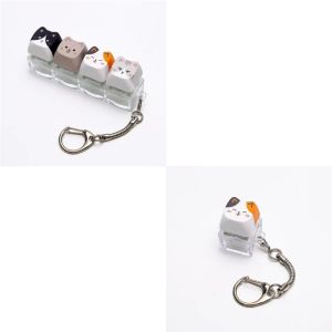 JBMBHC 2PCS Cute Cat Keychain Light Up Clicky Button Fidget Toy Decompression Gadget Kawaii Key Ring Accessory For Students Office Workers