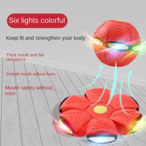 Flat Ball Flying Ball Toy Throw Disc Ball UFO Flat Magical Flying Saucer Ball Magic Change Shape Toys Outdoor Step Ball Deformation Foot Ball with 3 Color LED Light for Kids