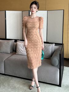 ZYHT EraVogue เดรสผู้หญิง เดรสสีส้ม เดรสตาข่าย เดรสทำงาน เดรสไฮโซ เดรสวินเทจ เดรสออกงาน เดรสปาร์ตี้ ชุดราตรี 21146