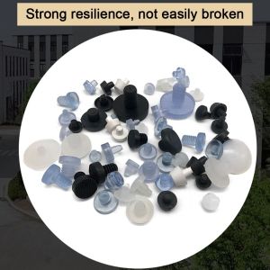FEELINGS 50Pcs M5/M5.8/M6 Glass Top Table Furniture Embedded Bumper Black/Transparent with Stem Transparent Foot Pad Rubber Grippers Table Spacers for Furniture Hole Push in