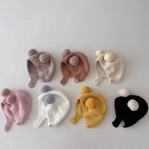 PURETEN Warm Beanie Cap with Ball Windproof Baby Knit Hat Cute Wool Hemming Caps