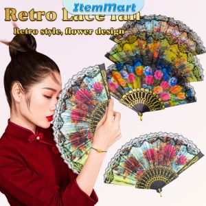 ItemMart Lace Silk Folding Fan Dance Fan Portable Folding Gifts Fans
