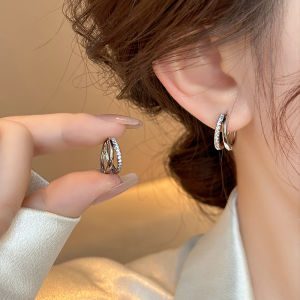 Fashion Double Layer Stud Earrings For Women Girls Elegant Crystal Jewelry Ear Rings Lady Earrings Gift