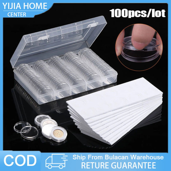 Ready Stock 100Pcs Lot Coin Holder Capsules Clear Case Box For