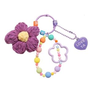 Colorful Alloy Crochet Flower Keychain Decorative Acrylic Pendant For Purse Backpack Keys Gift Present