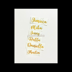 Personalized Permanent Vinyl Name Stickers in Gold – Custom Labels for Souvenirs Giveaways Gifts & Weddings