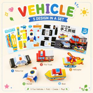 ✨💖 3D Craft Kit l Kids Fold Paper Art l Vehicle Occupation Fruits Fan Trucks Fire Engine Children Day Gifts Goodie Bag