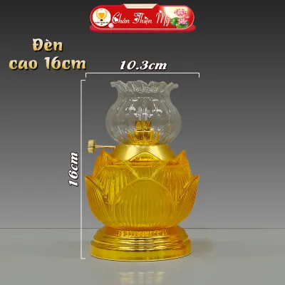 Đèn Thắp Dầu Hoa Sen Lưu Ly Thủy Tinh CHÂN THIỆN MỸ Đồ Trang Trí Bàn Thờ Không Gian Linh Thiêng