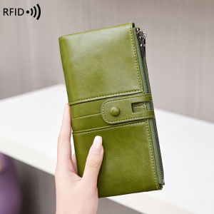 New RFID Anti Magnetic Womens Wallet Soft Oil Wax Leather Handbag