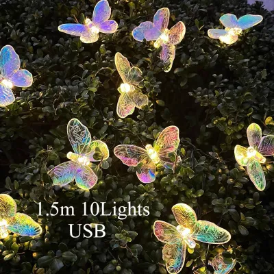 1.5M Butterfly Fairy Lights USB Powered 10led Curtain String Lights Festival Party Home Decoration