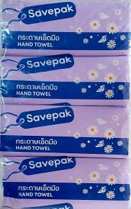 ( 250 แผ่น x 4 ห่อ ) Savepak กระดาษเช็ดมือ ตราเซพแพ็ค หนา 2 ชั้น ขนาดกระดาษ 25 x 19.5 ซม.