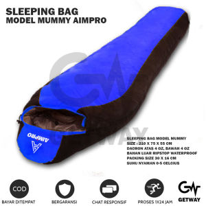 Sleeping Bag Mummy Outdoor Hangat Tebal Kualitas Terbaik merk Aimpro