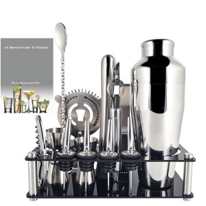 AREYOUCAN 14Pcs/set 750ml Bartender Kit Includes shaker Rack Pourer & Ice Tong Cocktail Shaker Premium Shaker Barware Set With Wine Rack