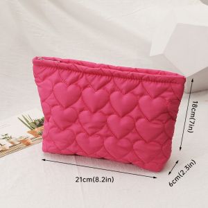 Large Capacity Cosmetic Bag Women Soild Heart Quilting Handbag Portable Travel Lipstick Makeup Storage Bags