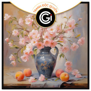 Tranh treo tường  tĩnh vật hoa đào tranh dán tường tranh in canvasCGI-92