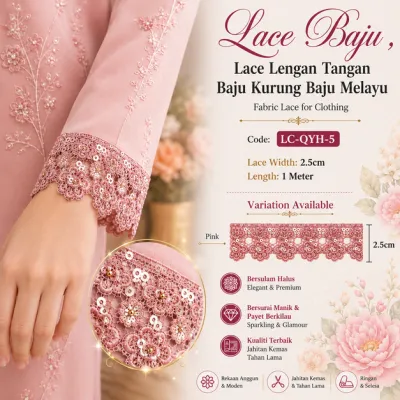 1 METER RENDA BUNGA / FABRIC LACE / LACE BORDER / LACE BAJU / DRESS LACE / RENDA HIASAN BAJU [ KOD LC-QYH-5 ]