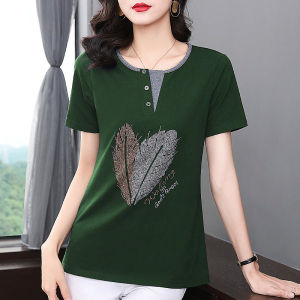 Free Shipping 100KG Fat Female Can Wear New Design Long T shirt Women Short Sleeve Diamond setting Loose Oversized Trendy Tee Female Long Tops