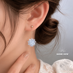 Korean Snowflake Drop Clip-On Earrings | Crystal Elegant Jewelry for Pierced & Non-Pierced Ears