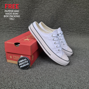 OBRAL SEPATU SNEAKERS CV BUSTONG PUTIH LIST HITAM SLOP / SLIP ON WANITA 36-40 SEPATU SELOP SEMI PUTIH POLOS WANITA