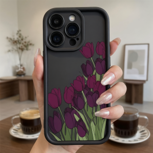 Trendy Purple Tulip Lucky Text Phone Casing For iPhone 17 16 15 14 13 12 11 Pro Max Plus X XS XR MINI 7 8 Soft TPU Full Camera Protection