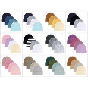 4Pcs Infant Fetal Caps Set Breathable Comfortable Hospital Essential Bonnet Hat for Boys Girls 0-3 Months Old
