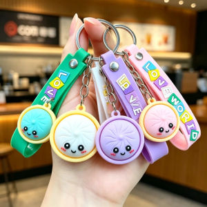Simulation Bread Keychain with Steamer Lava Flow Colorful Expression Buns Bag Pendant