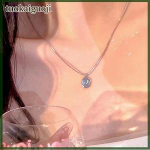 tuokaiguoji Simple Retro Oval Aquamarine Pendant Necklace For Women Girls Luxury Snake Chain Necklace Fashion Temperament Jewelry Gifts