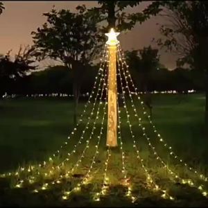 LED ไฟตกแต่งดาวห้าแฉกน้ำตก ไฟน้ำไหล ไฟดาวตก ตกแต่งวันหยุดคริสต์มาส ไฟสายดาวกลางแจ้ง Hot