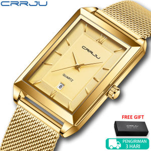 CRRJU Jam Tangan Pria Keren 2022 Elegan Mewah  Anti Air Jam Cowok Dewasa Persegi Keemasan 2197