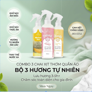 Xịt thơm quần áo JULYHOUSE – Nước xả vải khô hương hoa cỏ tinh dầu tươi mát chai 20ml & 280ml
