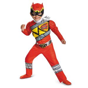 Fastshipment Red Power Dino Charge Ranger Superhero Dinosaur Team Muscle Jumpsuits Suits Cosplay Halloween Costume for Kids with Headgear Child gift