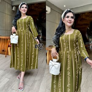 Dress Chibi Bunga Salur 3/4 Jumbo Rayon Tebal busui Daster Jumbo Chibi trend Terbaru kekinian