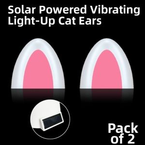NIFINE 1 Pair Năng lượng trời Đèn cảm biến hình tai mèo cho ô tô 3D Thông minh Đồ trang trí hình tai thỏ Sáng tạo Tự dính Đồ trang trí ngoại thất ô tô Nóc xe